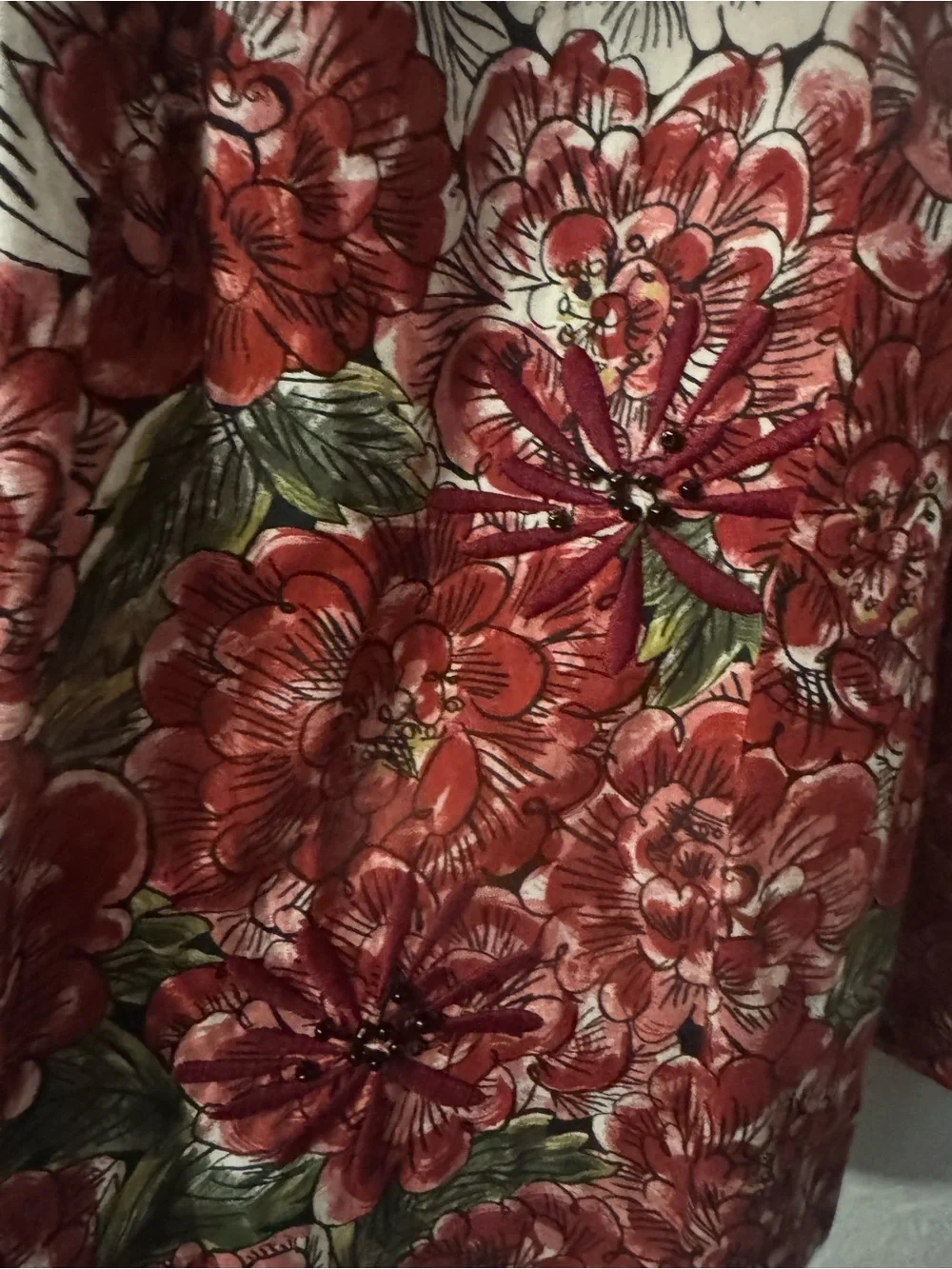 Vintage Anthropologie Floral Print Red and Cream A-Line Women's Skirt - Picture 2 of 4